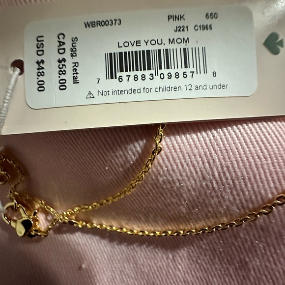 NWT Kate Spade Women’s Gold Bracelet with Pink Heart Charm - Picture 7 of 7